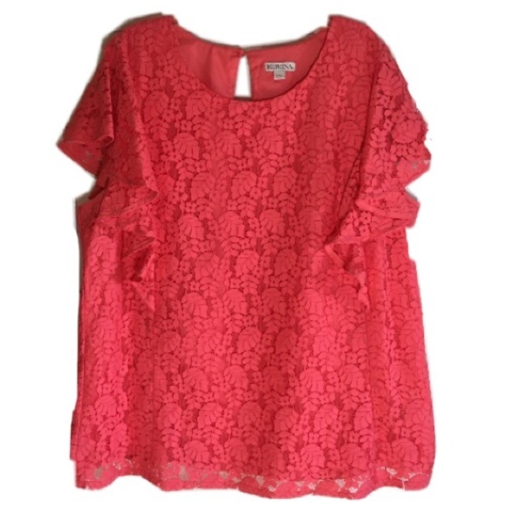 Merona Coral Pink Lace Ruffle Sleeve Blouse, [Sz XXL]